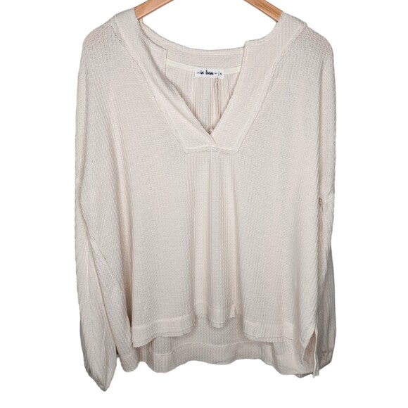 NWT oversized waffle knit v-neck boxy top cream size medium - Picture 1 of 9